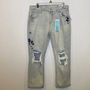 Old Navy Floral Embroidered Boyfriend Straight Denim Distressed NWT Sz 12